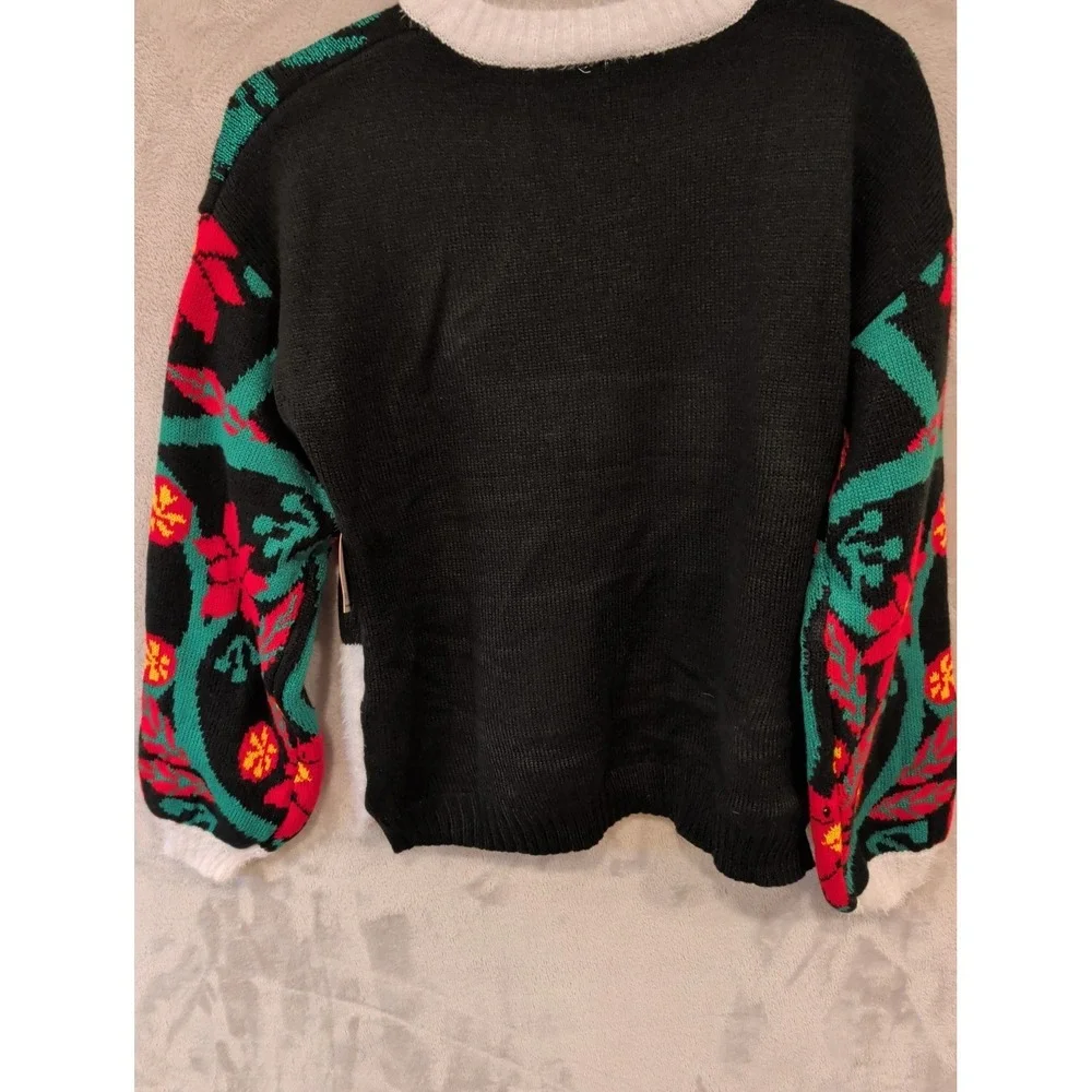 Holiday Time Llama Christmas Sweater‎ M 8-10 Black 3D Sequin Ugly Festive